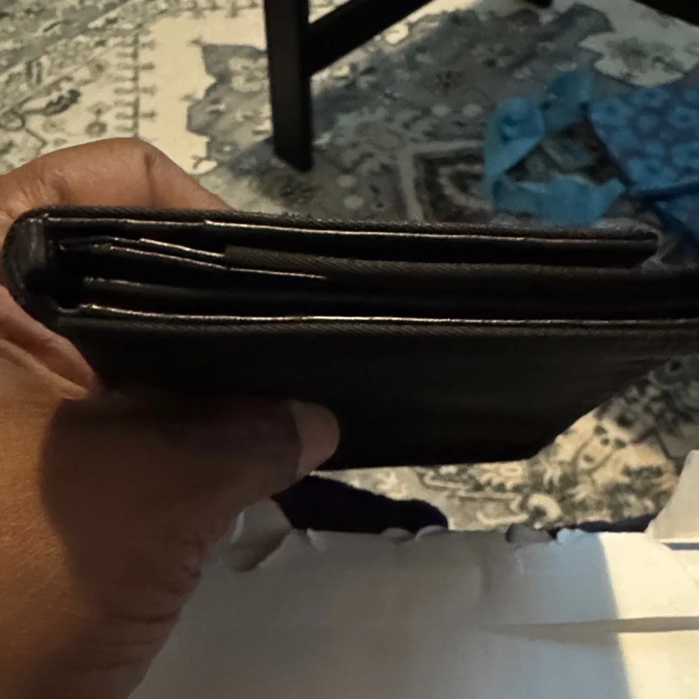 Prada Black Men's Long Trifold Wallet with Metal Logo Plaque